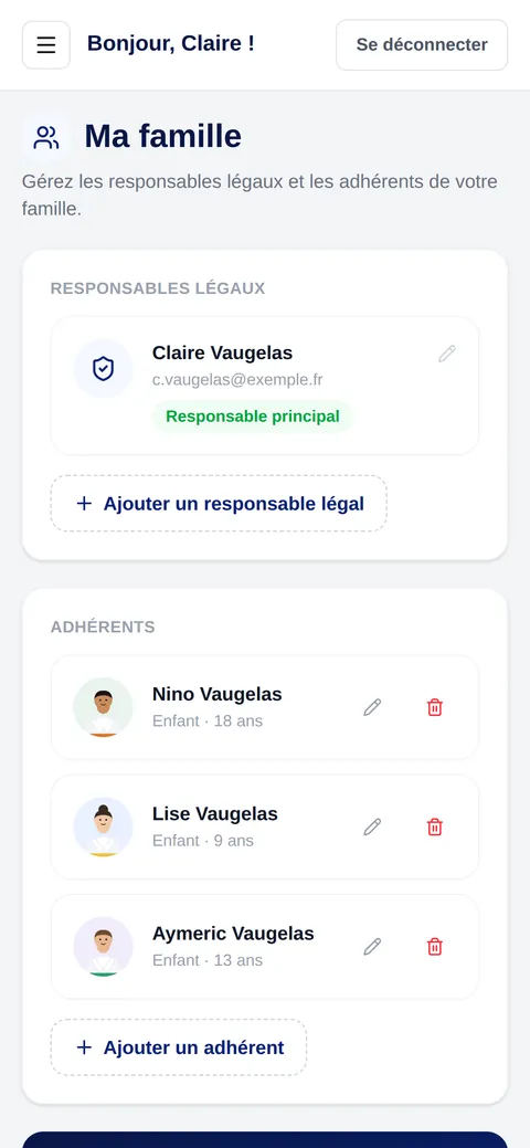 Espace famille sur mobile