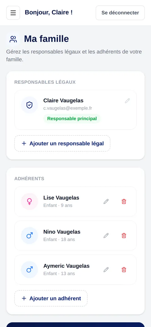 Espace famille sur mobile